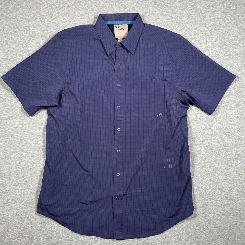 5.11 Tactical Button-Up Shirt Mens S Blue Check Short Sleeve Workwear Collared